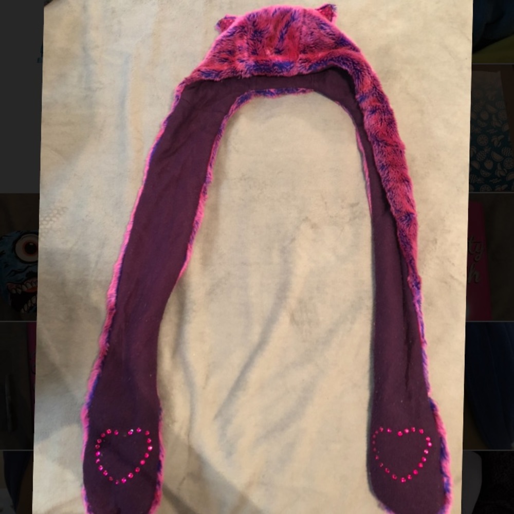 fur hood scarf with ears and gloves